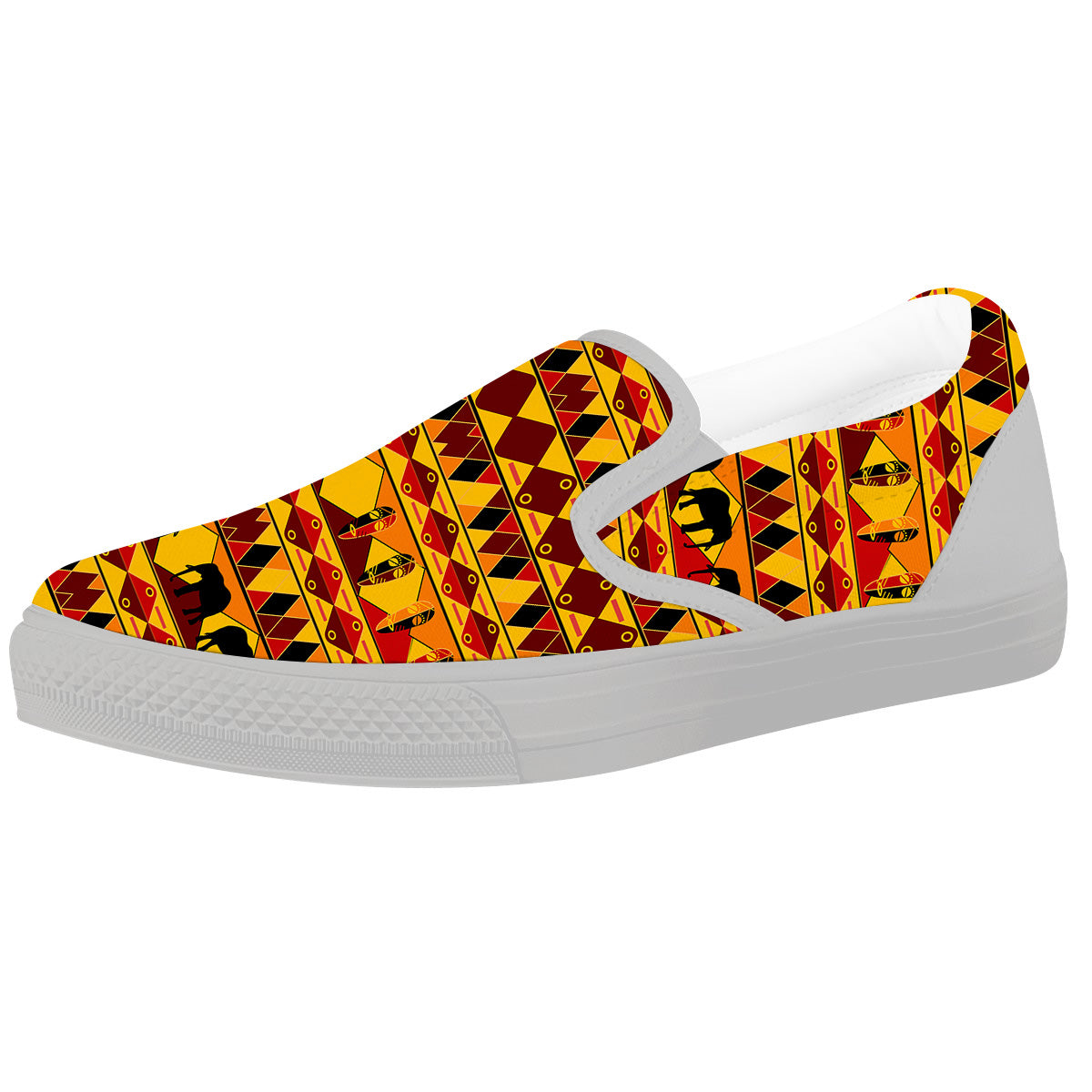 Traditional African Ethnic Print Pattern White Slip On Shoes-grizzshop