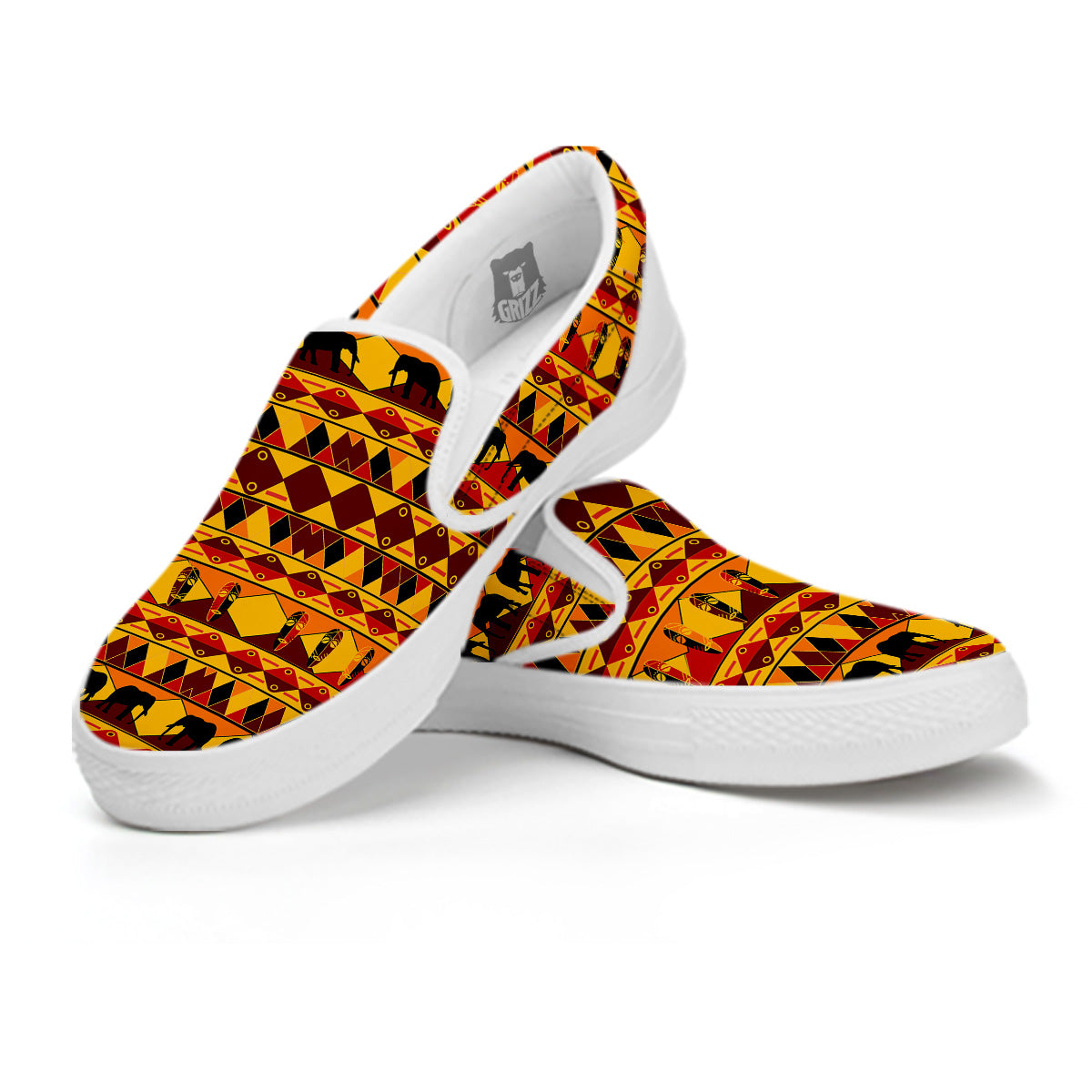 Traditional African Ethnic Print Pattern White Slip On Shoes-grizzshop