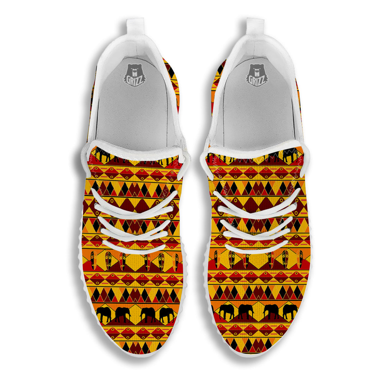 Traditional African Ethnic Print Pattern White Walking Shoes-grizzshop