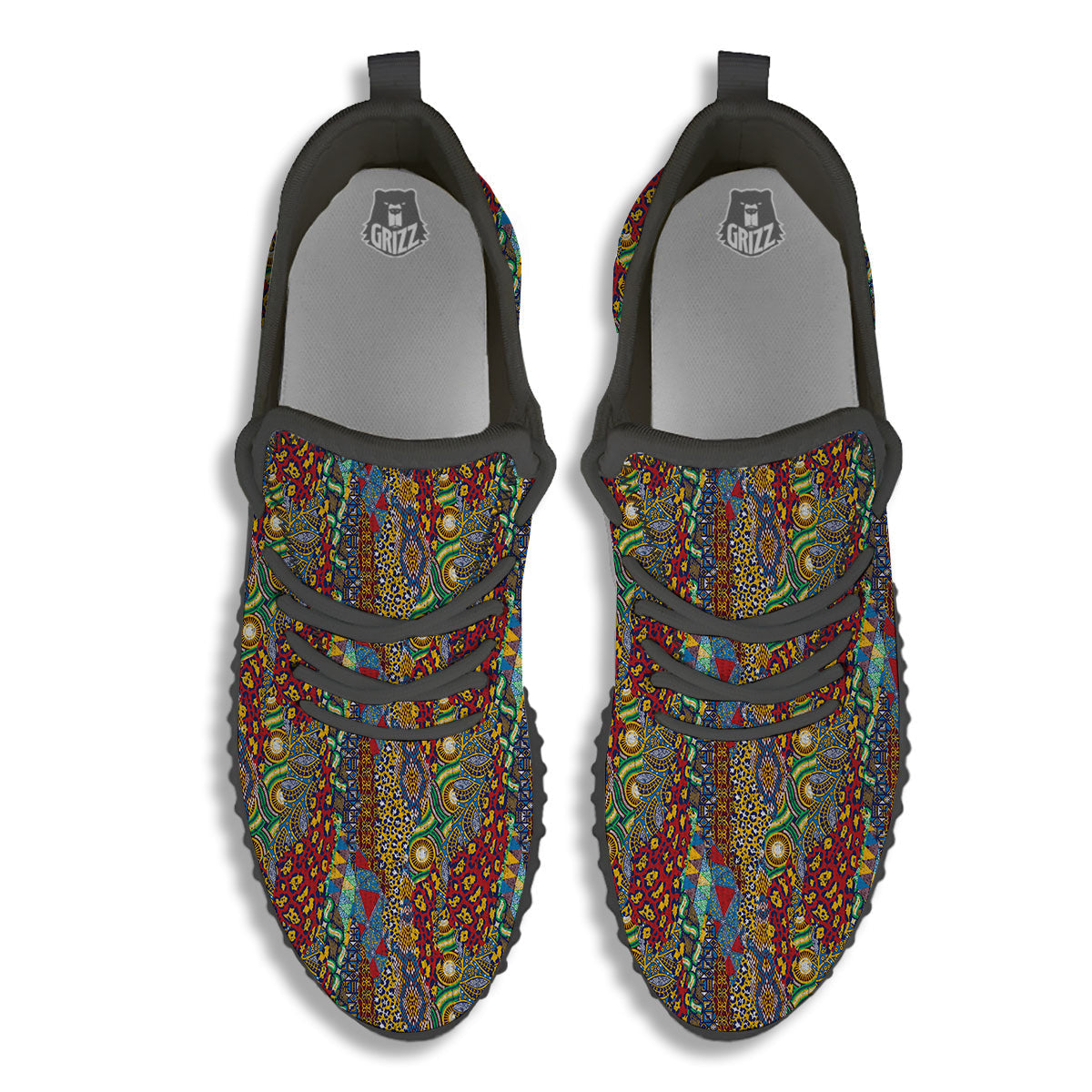 Traditional African Patchwork Animal Skins Print Pattern Black Walking Shoes-grizzshop