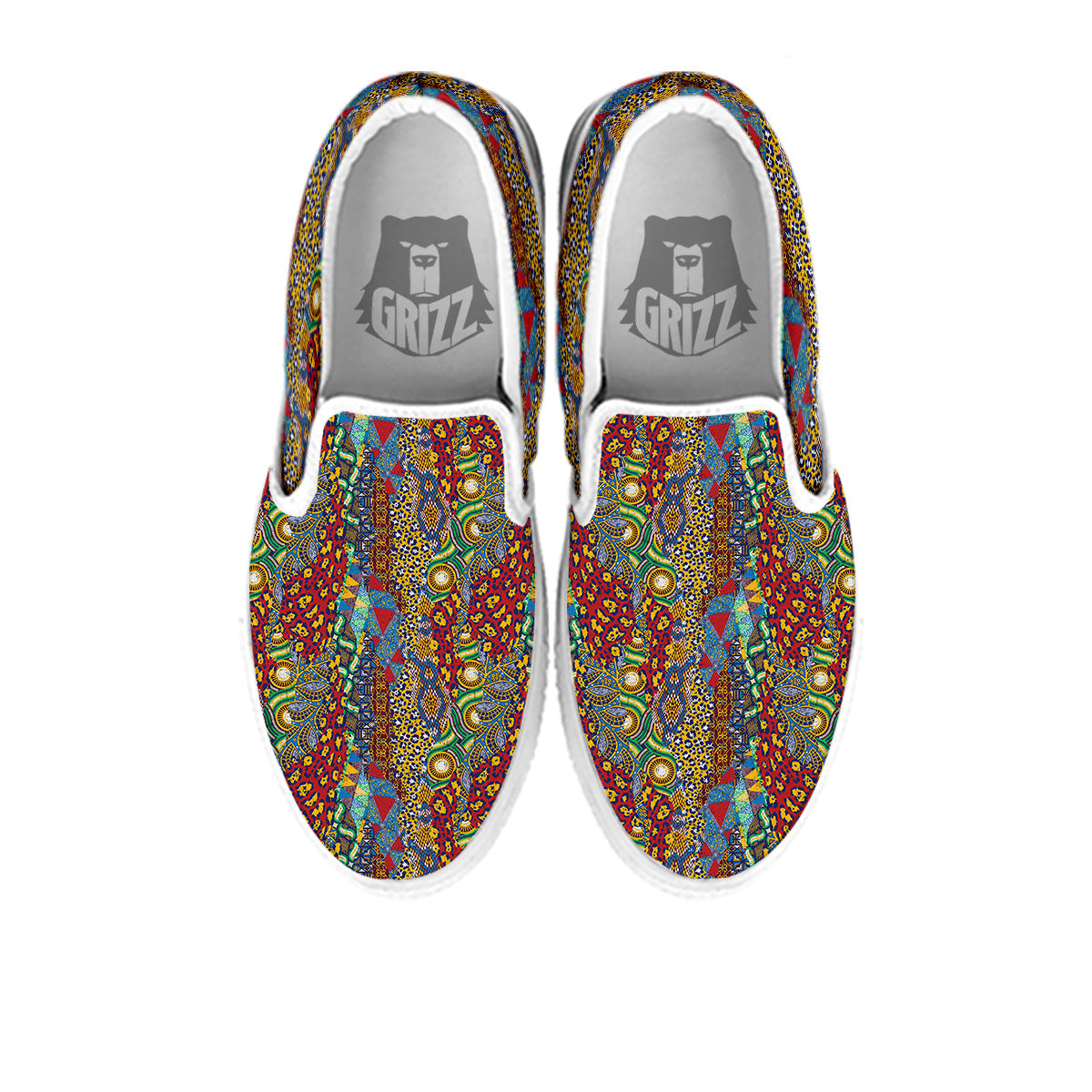 Traditional African Patchwork Animal Skins Print Pattern White Slip On Shoes-grizzshop