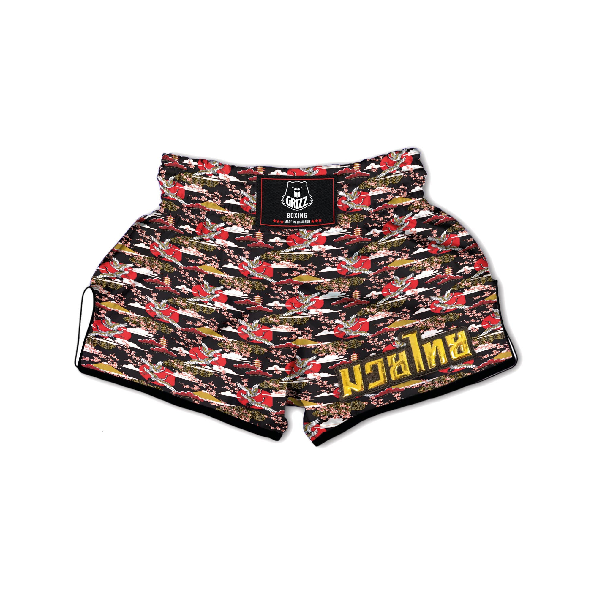 Japanese Dragon Orange Print Muay Thai Boxing Shorts