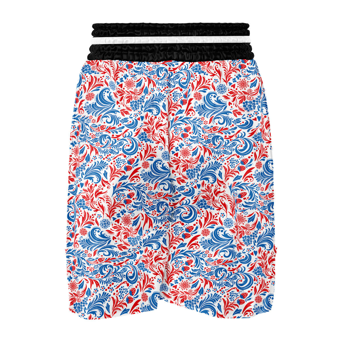 Traditional Khokhloma Red And Blue Print Pattern Boxing Shorts-grizzshop