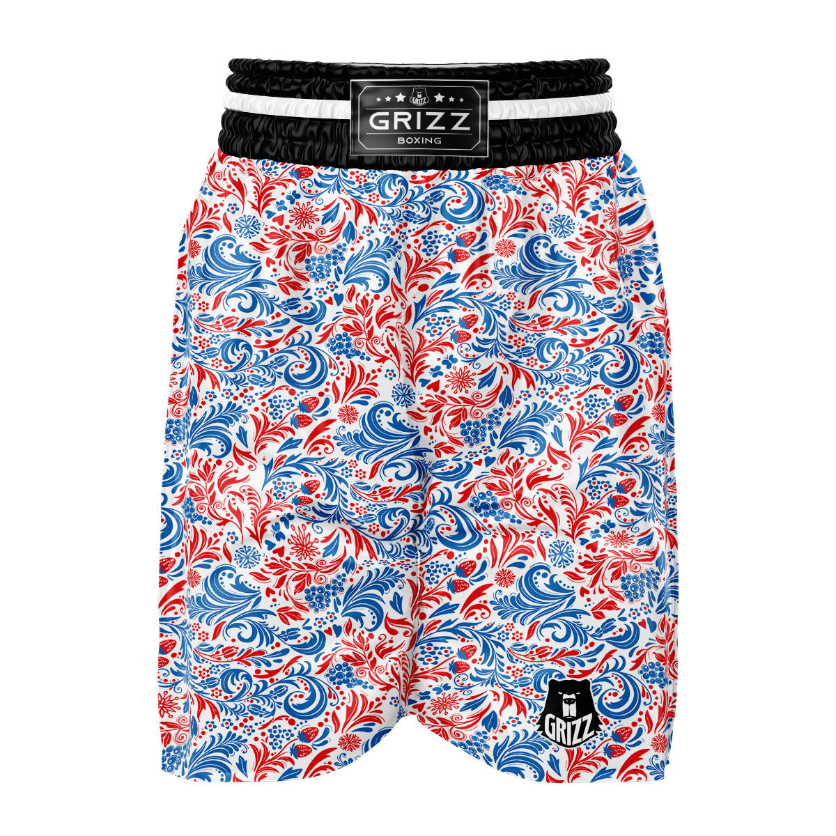 Traditional Khokhloma Red And Blue Print Pattern Boxing Shorts-grizzshop