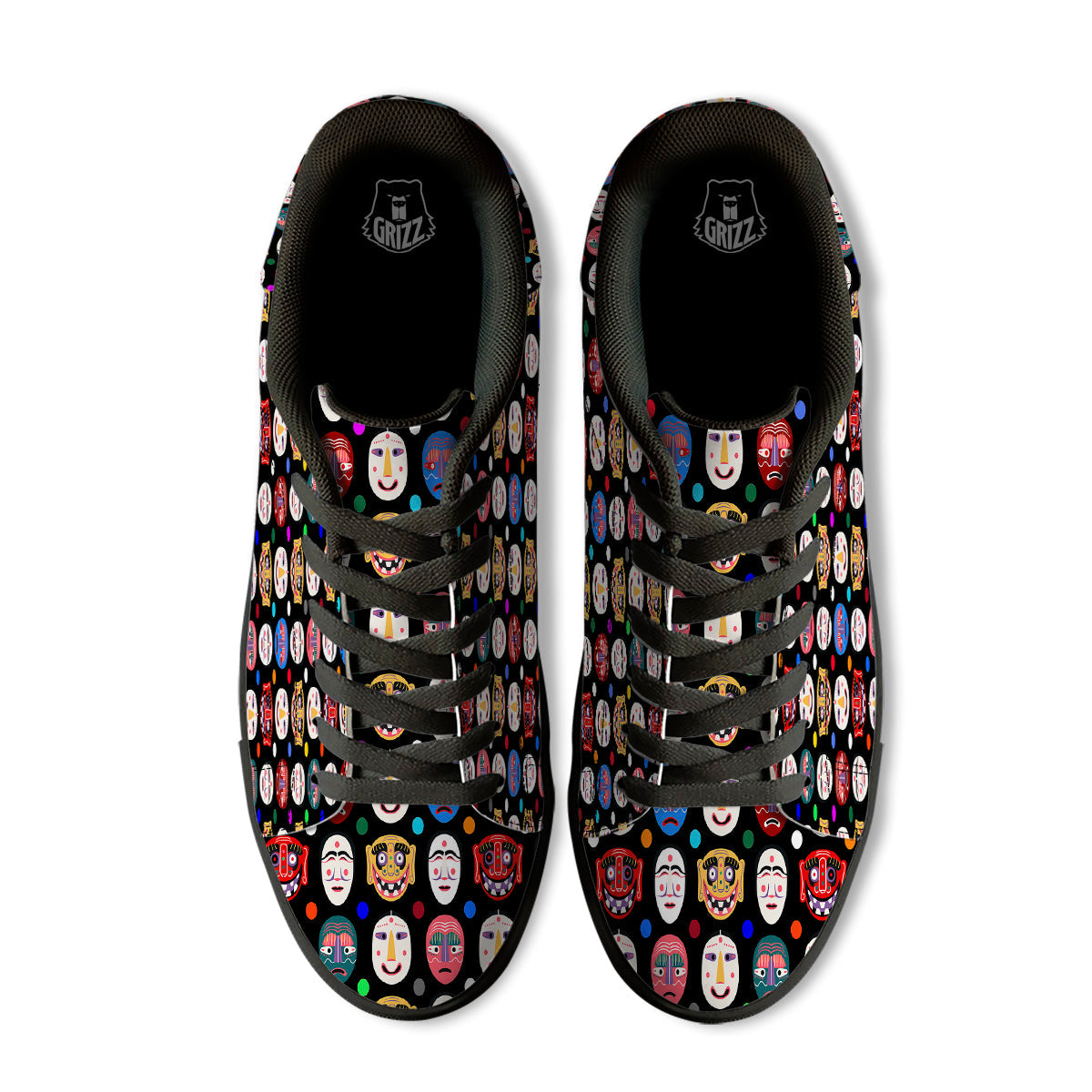 Traditional Korean Masks Print Pattern Black Low Top Sneakers-grizzshop