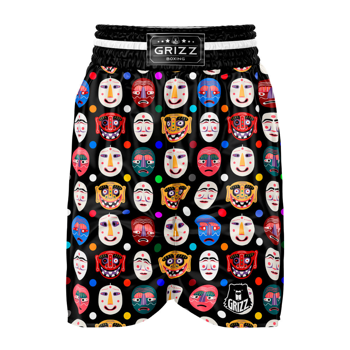 Traditional Korean Masks Print Pattern Boxing Shorts-grizzshop