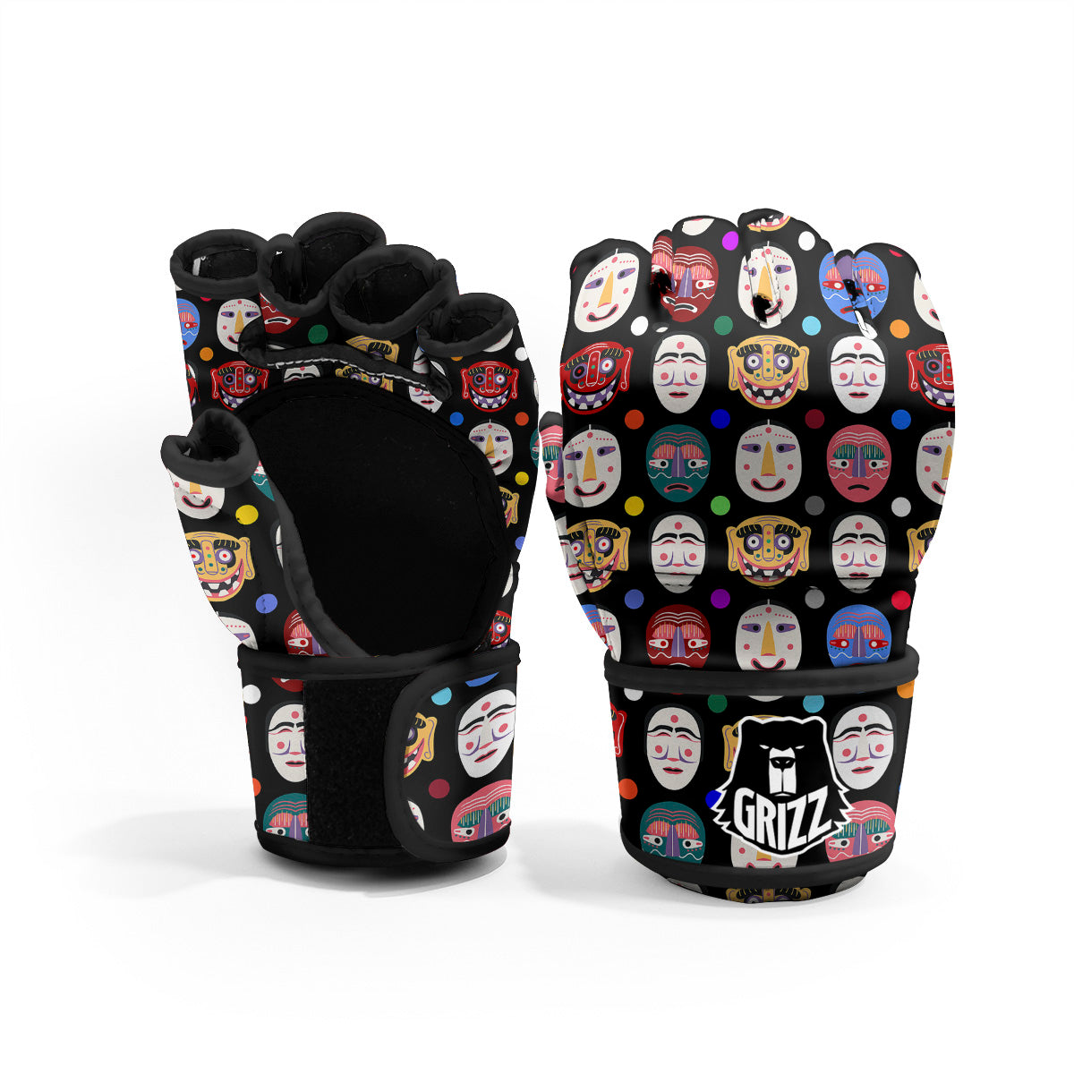 Traditional Korean Masks Print Pattern MMA Gloves-grizzshop