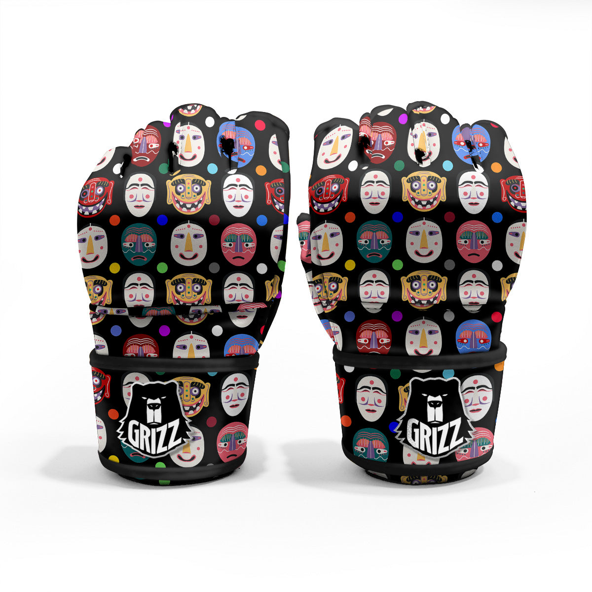 Traditional Korean Masks Print Pattern MMA Gloves-grizzshop