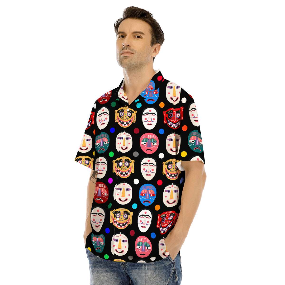 Traditional Korean Masks Print Pattern Men's Hawaiian Shirt-grizzshop