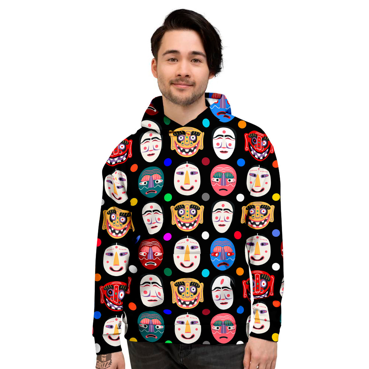 Traditional Korean Masks Print Pattern Men's Hoodie-grizzshop
