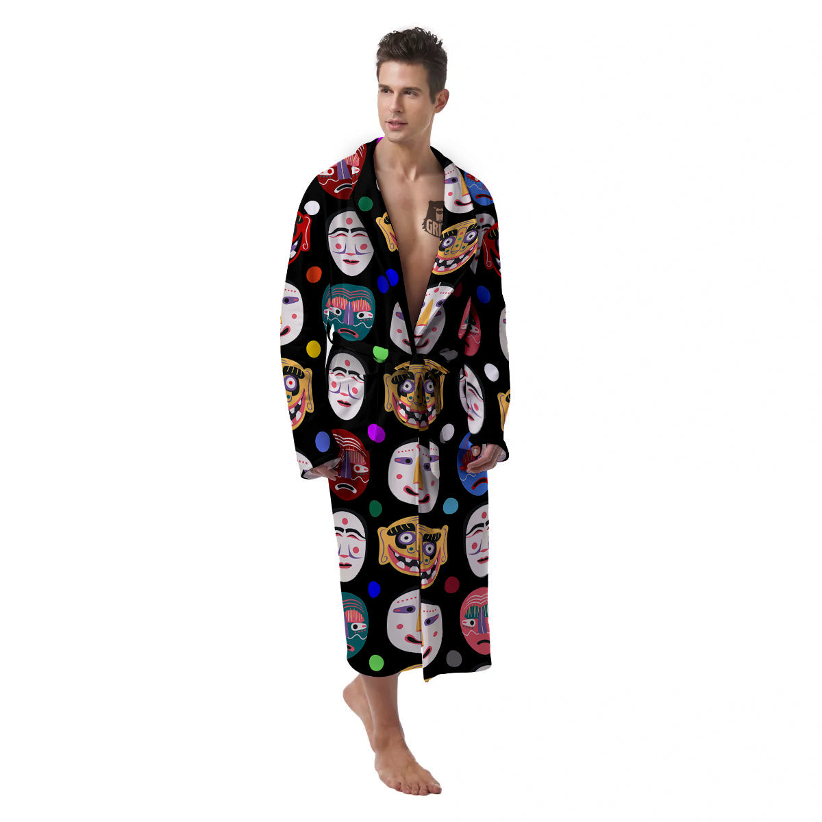 Traditional Korean Masks Print Pattern Men's Robe-grizzshop