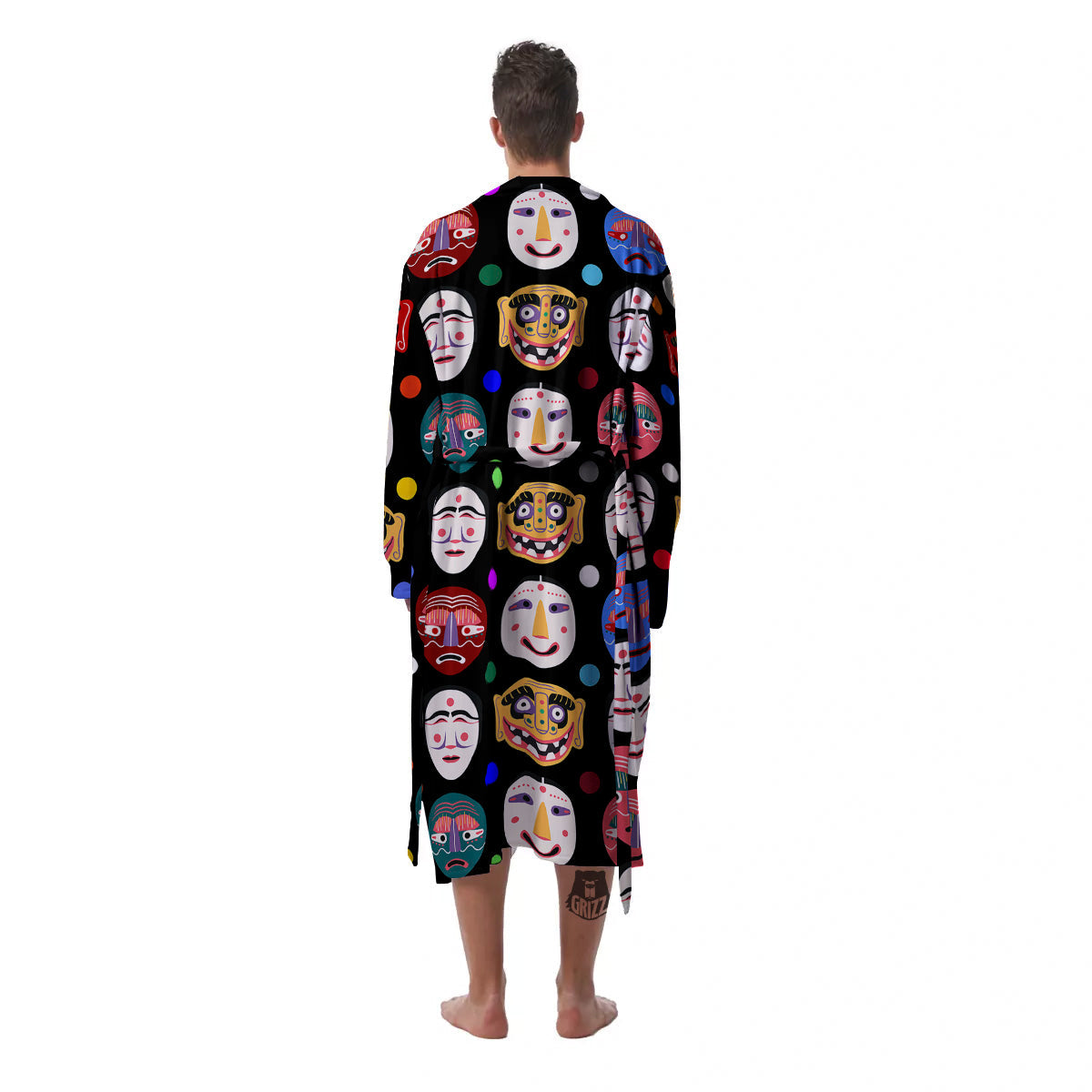 Traditional Korean Masks Print Pattern Men's Robe-grizzshop