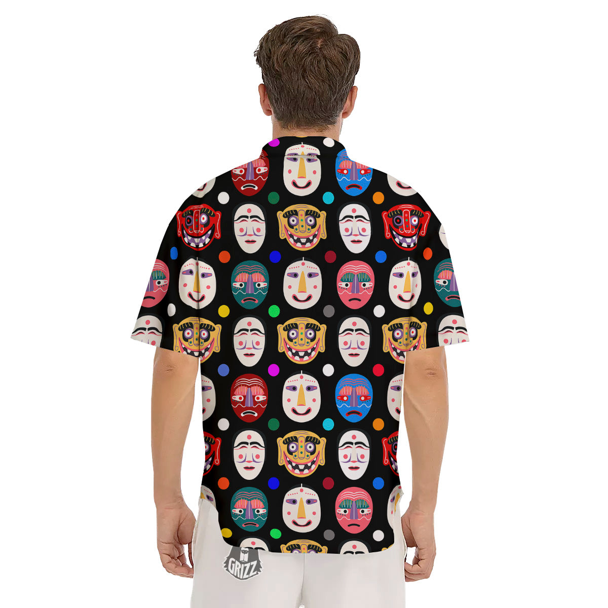 Traditional Korean Masks Print Pattern Men's Short Sleeve Shirts-grizzshop