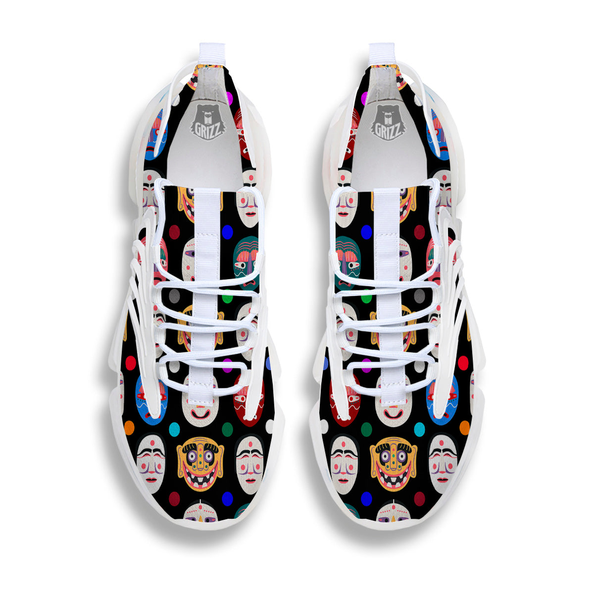 Traditional Korean Masks Print Pattern White Gym Shoes-grizzshop