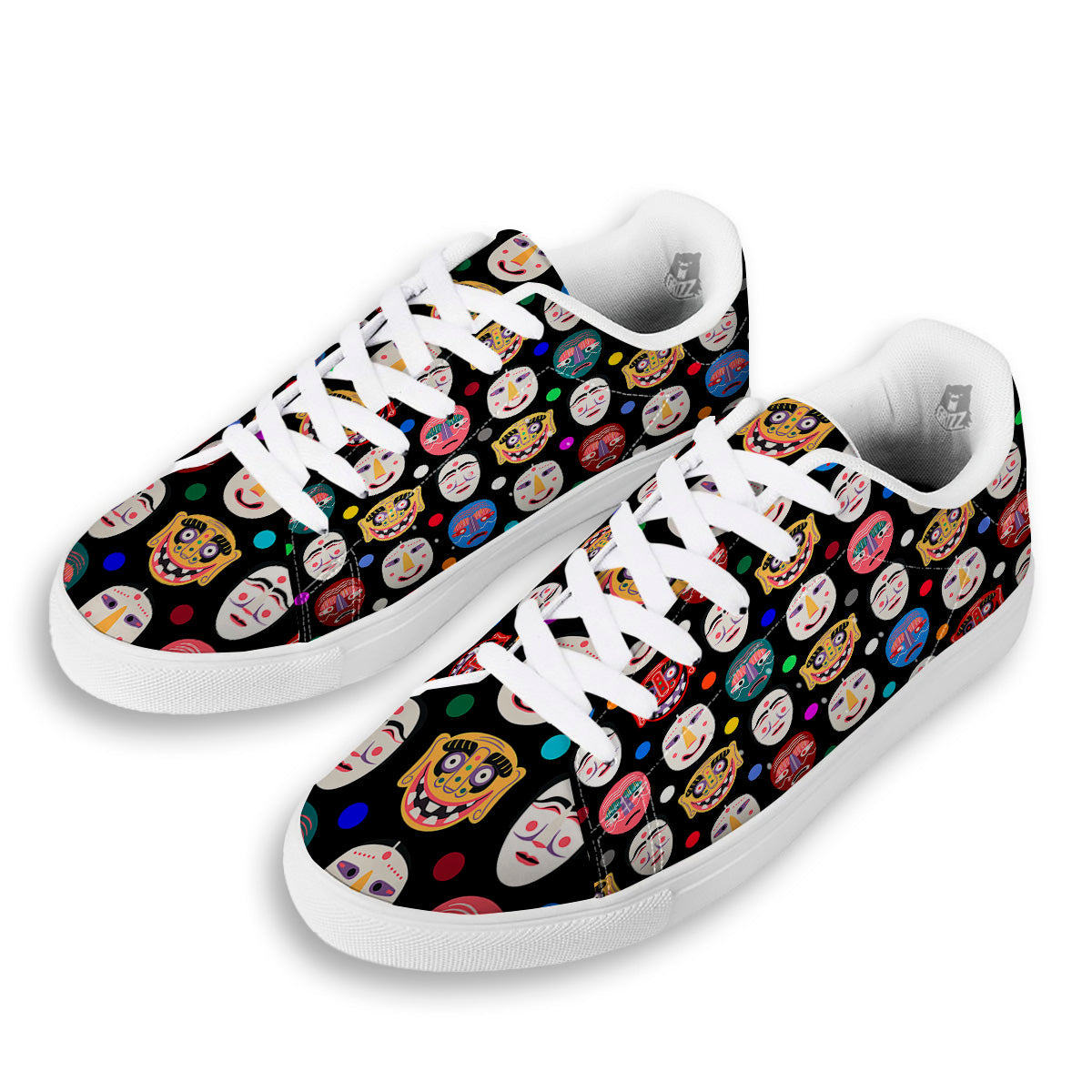 Traditional Korean Masks Print Pattern White Low Top Sneakers-grizzshop