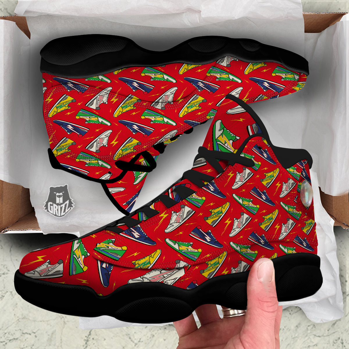 Trainer Sneakers Shoes Print Pattern Black Basketball Shoes-grizzshop
