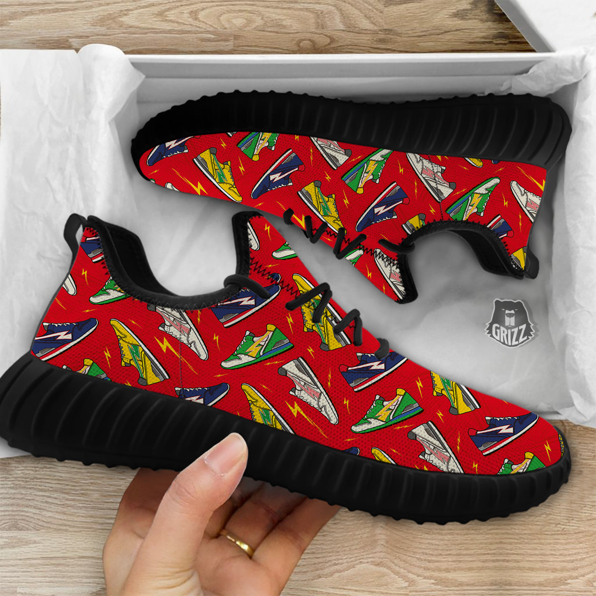 Trainer Sneakers Shoes Print Pattern Black Walking Shoes-grizzshop