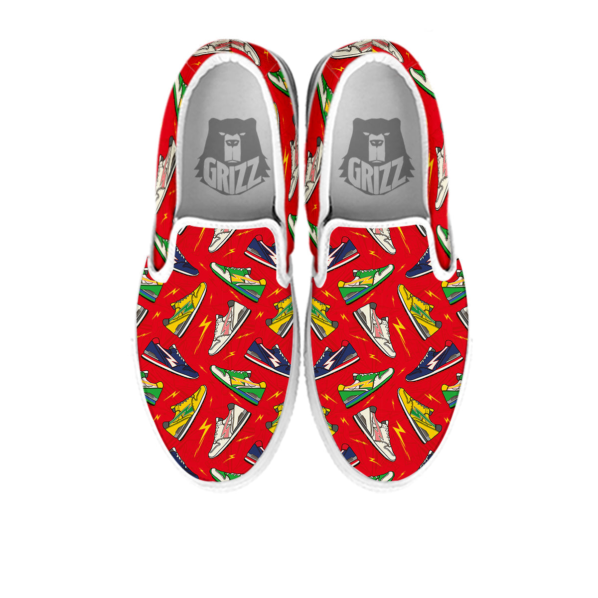 Trainer Sneakers Shoes Print Pattern White Slip On Shoes-grizzshop