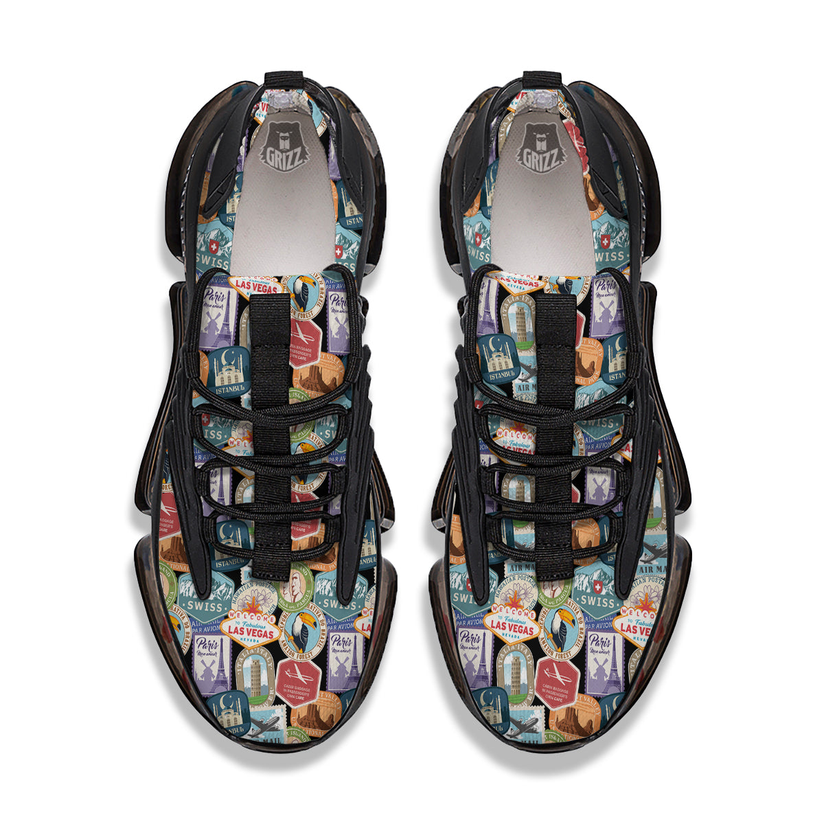Travel Destinations Print Pattern Black Gym Shoes-grizzshop