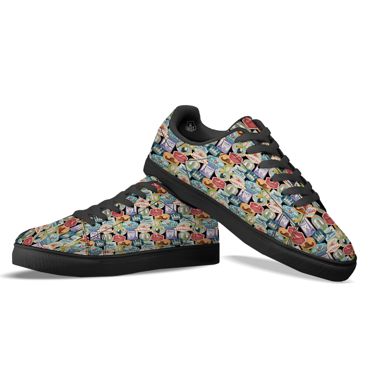 Travel Destinations Print Pattern Black Low Top Sneakers-grizzshop