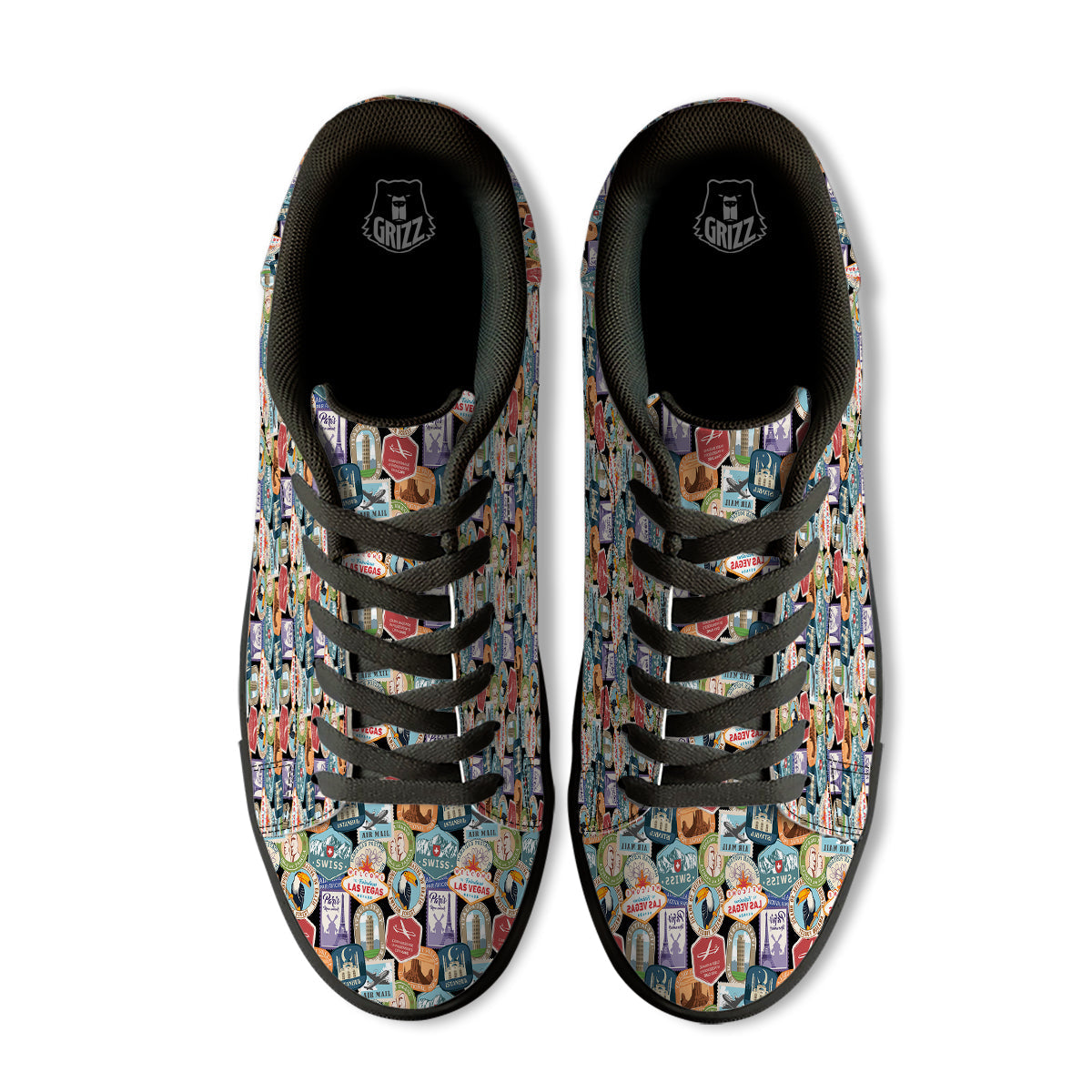 Travel Destinations Print Pattern Black Low Top Sneakers-grizzshop