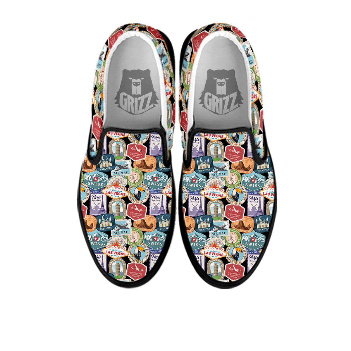Travel Destinations Print Pattern Black Slip On Shoes-grizzshop