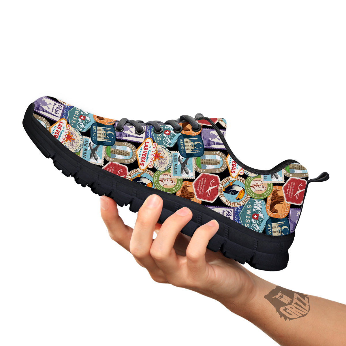 Travel Destinations Print Pattern Black Sneaker-grizzshop