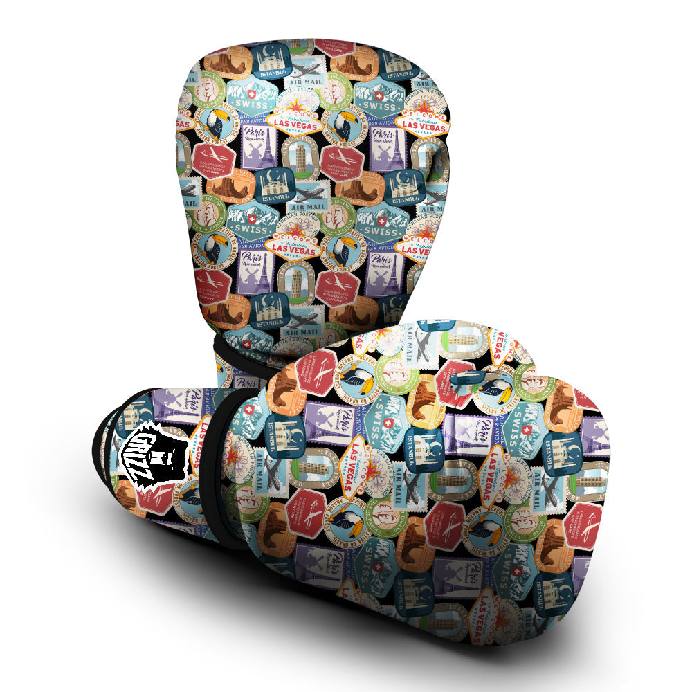 Travel Destinations Print Pattern Boxing Gloves-grizzshop