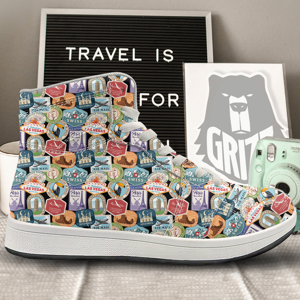 Travel Destinations Print Pattern High Top Sneakers-grizzshop
