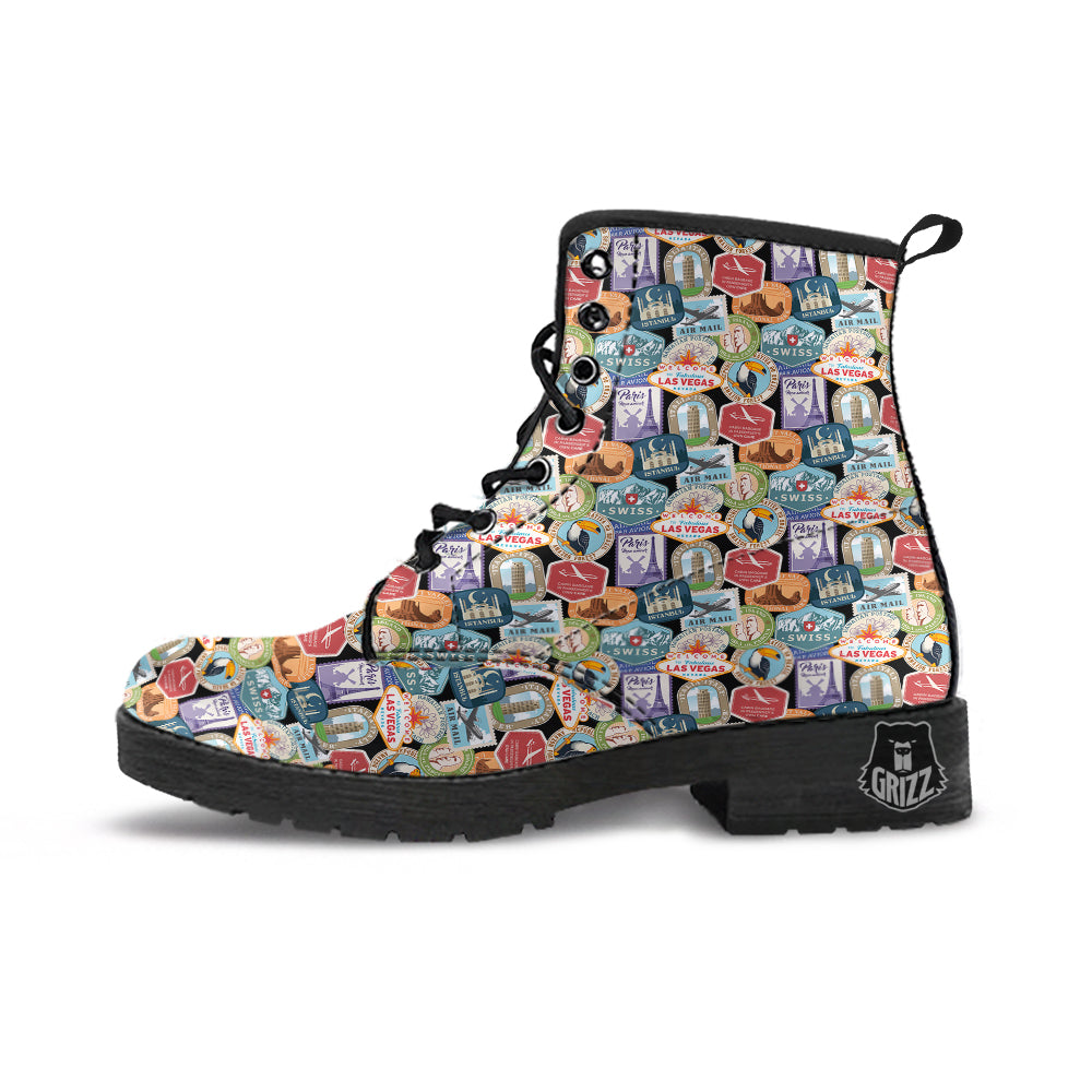 Travel Destinations Print Pattern Leather Boots-grizzshop