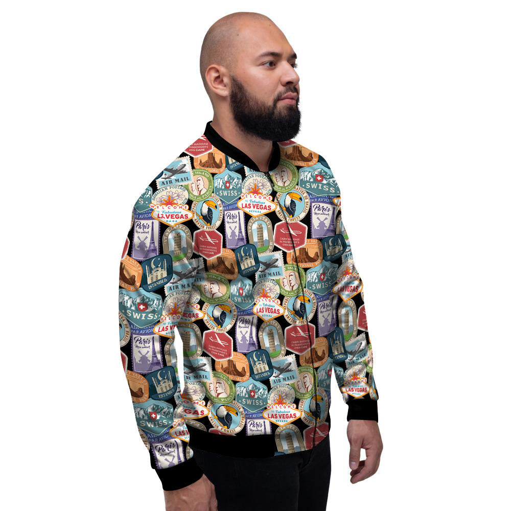 Travel Destinations Print Pattern Men's Bomber Jacket-grizzshop
