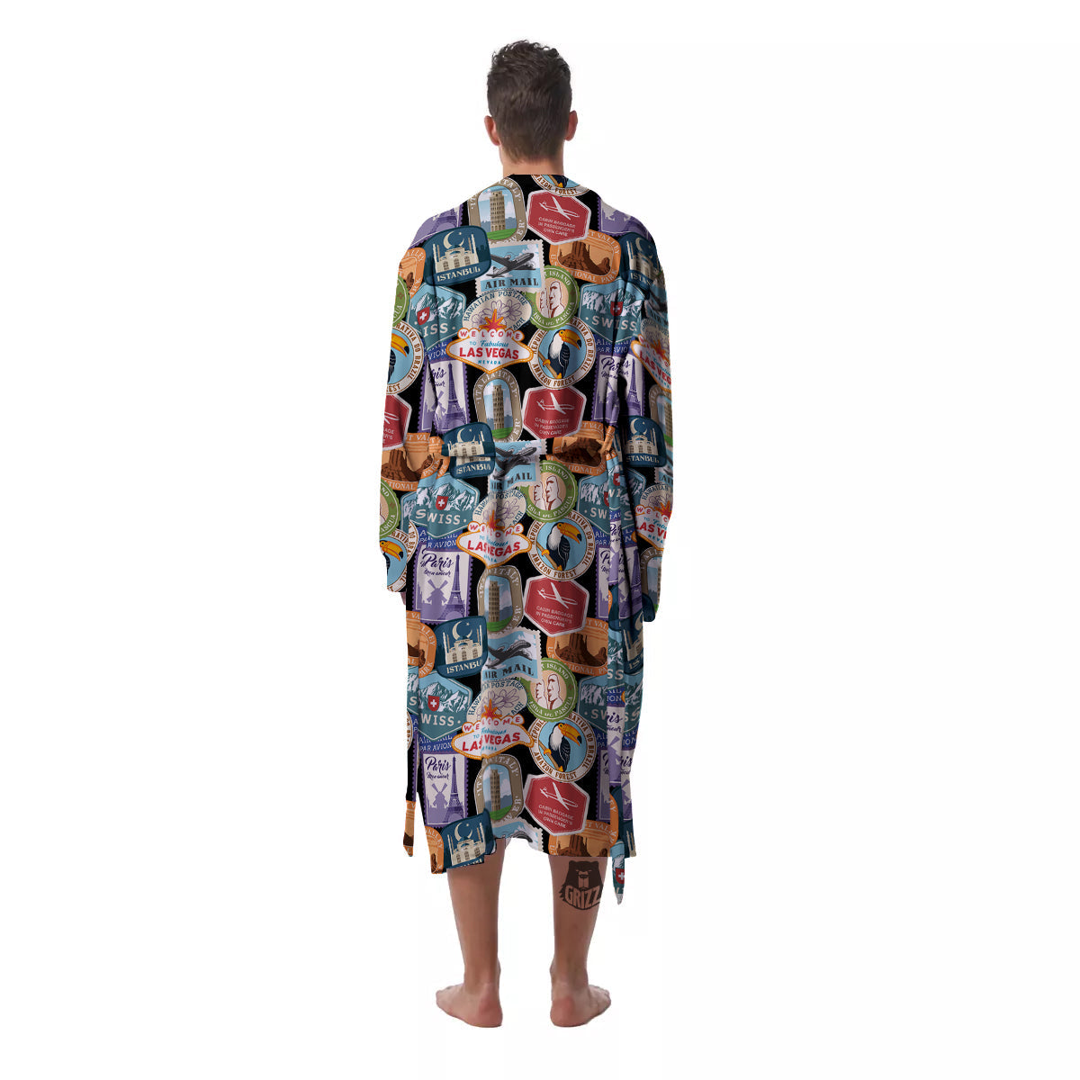 Travel Destinations Print Pattern Men's Robe-grizzshop