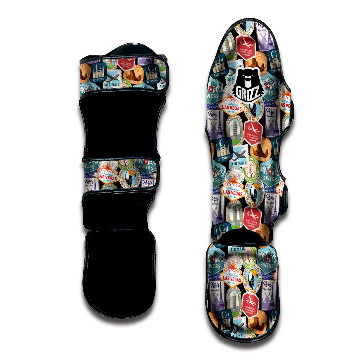 Travel Destinations Print Pattern Muay Thai Shin Guards-grizzshop
