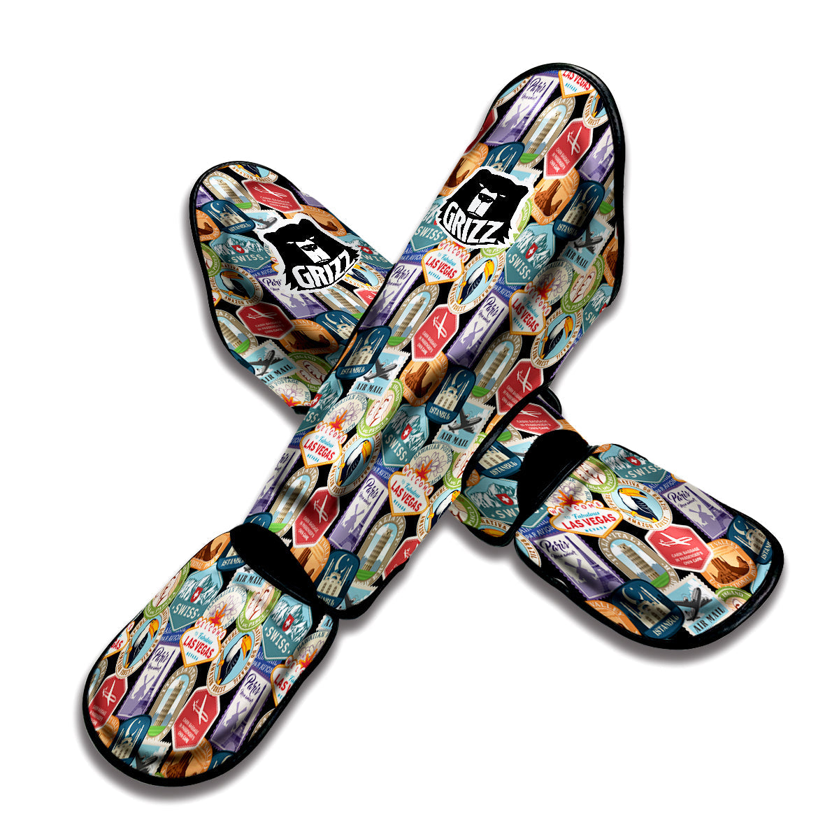 Travel Destinations Print Pattern Muay Thai Shin Guards-grizzshop