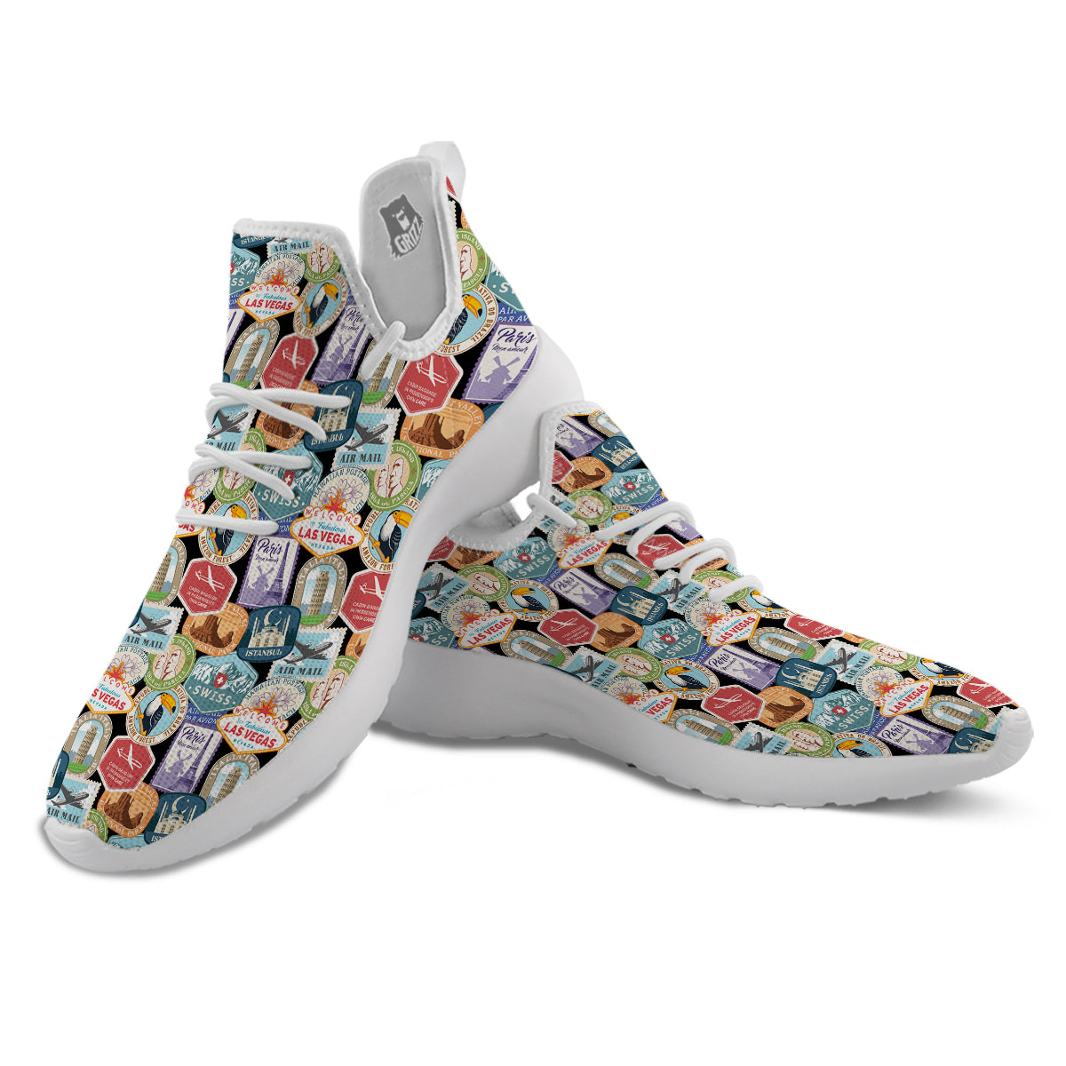 Travel Destinations Print Pattern White Athletic Shoes-grizzshop