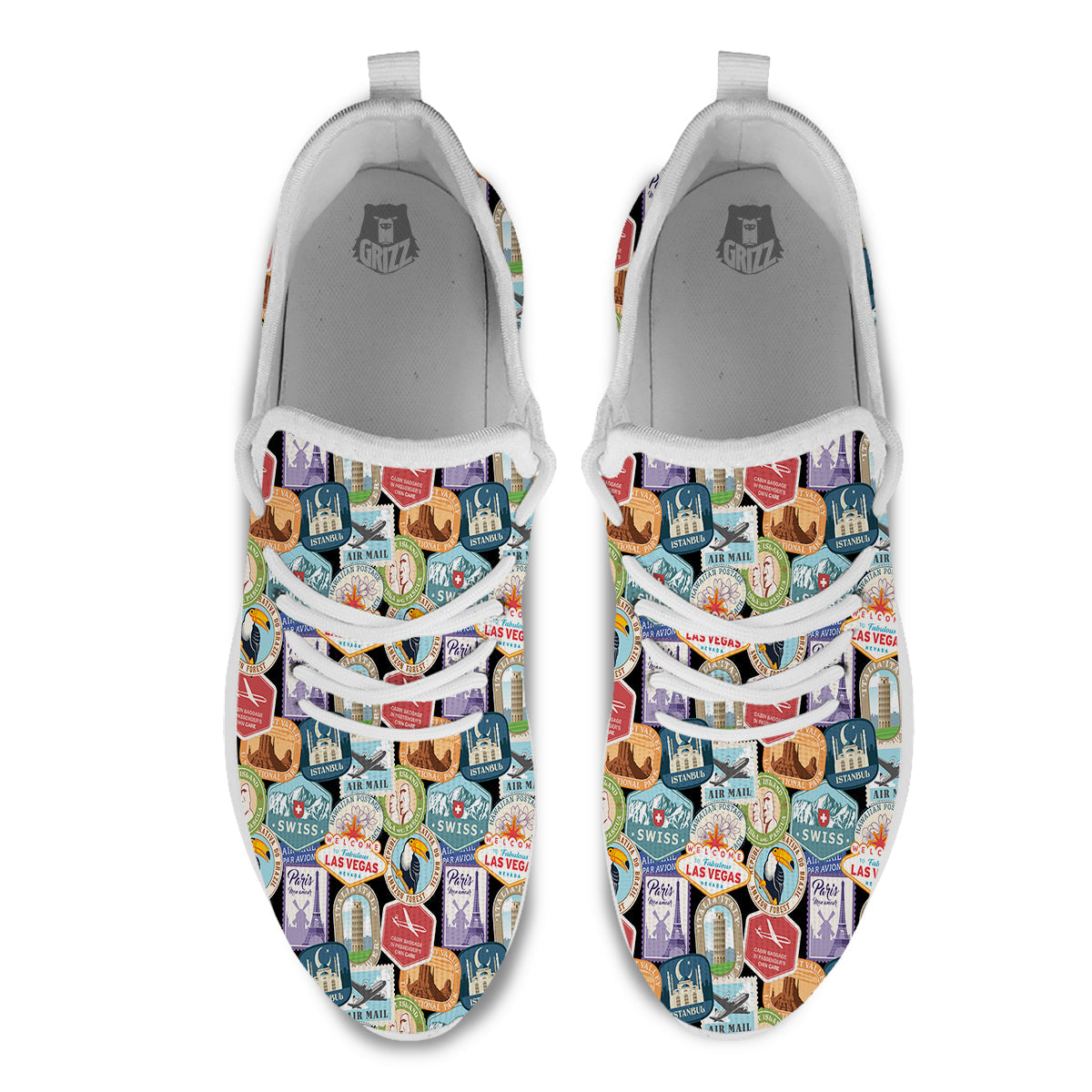 Travel Destinations Print Pattern White Athletic Shoes-grizzshop