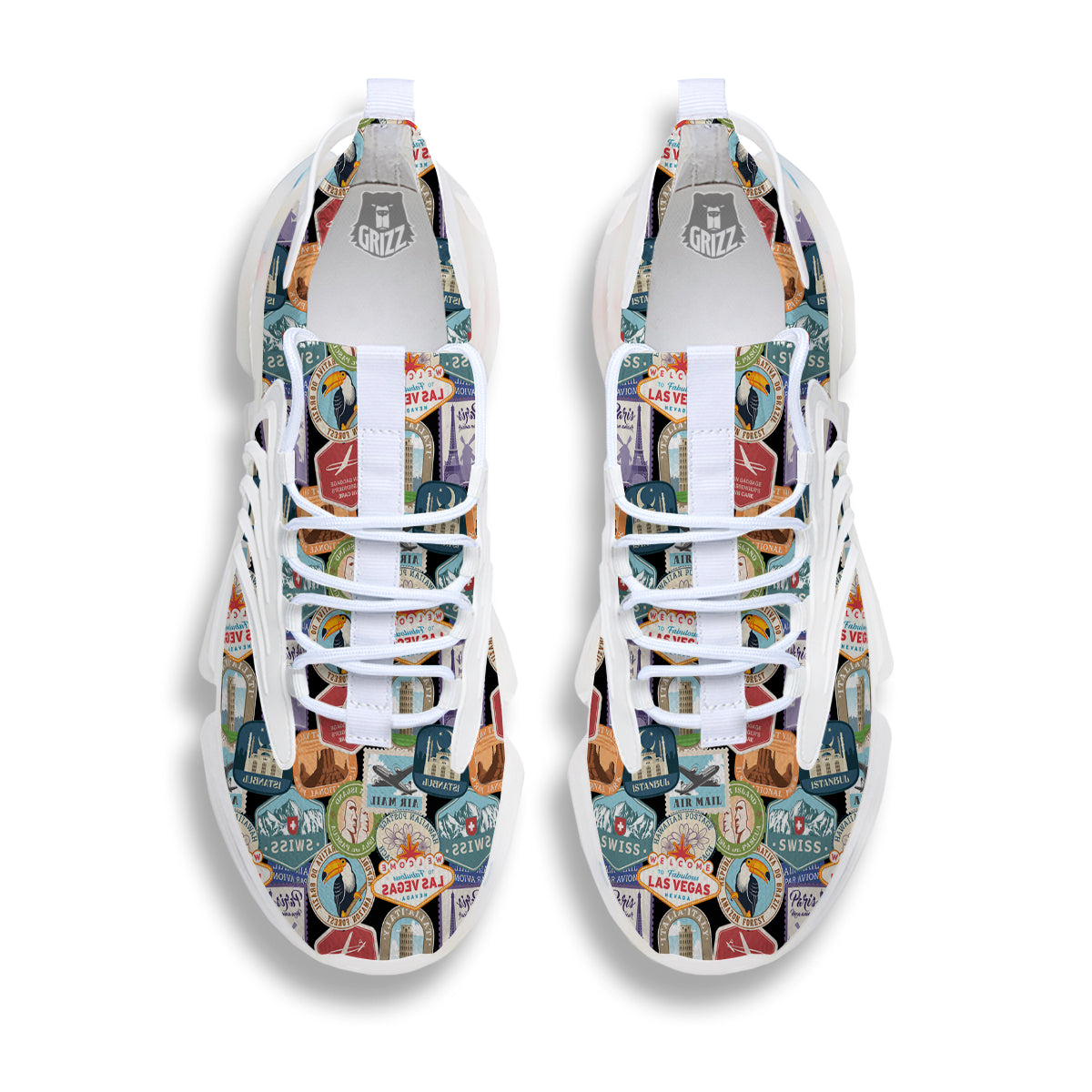 Travel Destinations Print Pattern White Gym Shoes-grizzshop