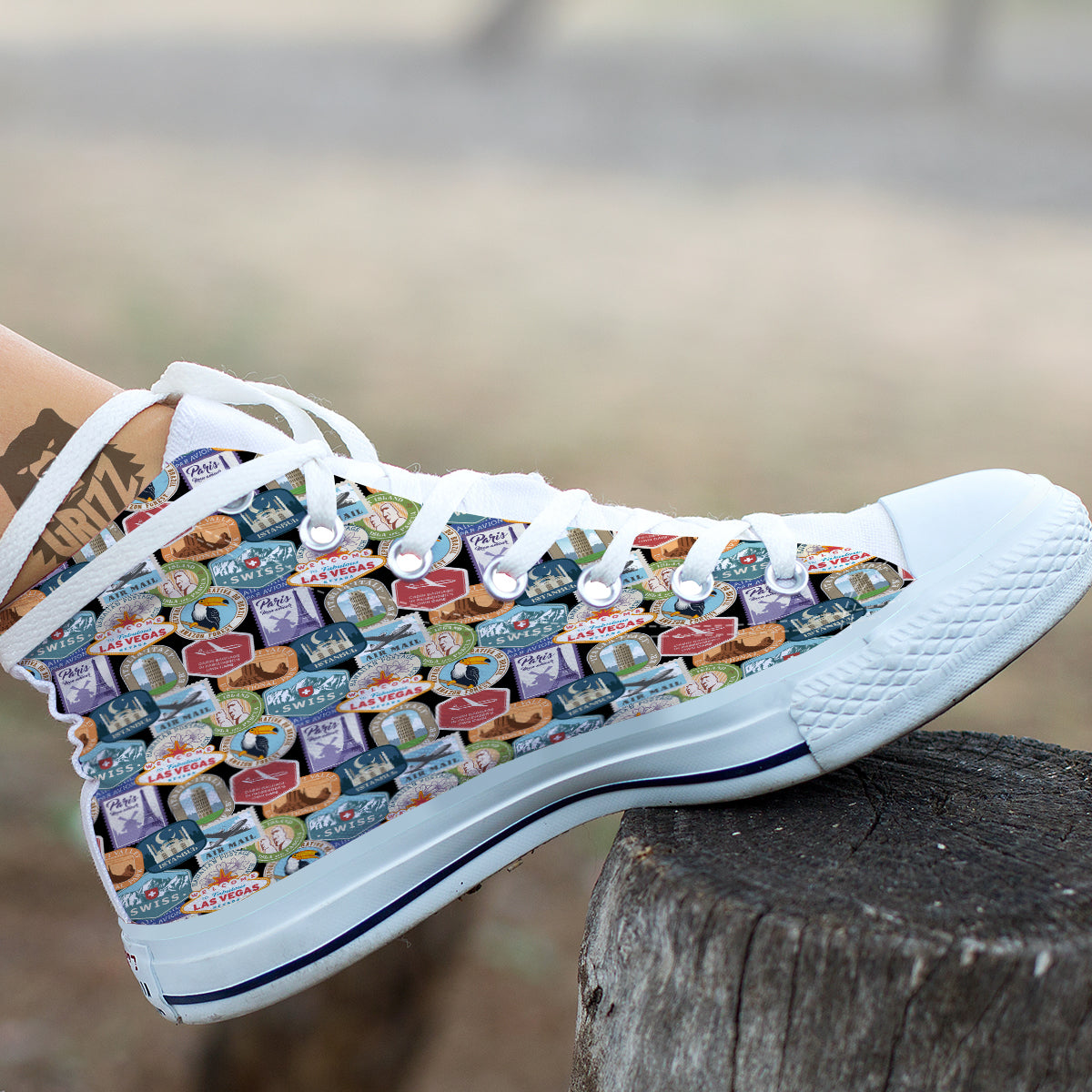 Travel Destinations Print Pattern White High Top Shoes-grizzshop