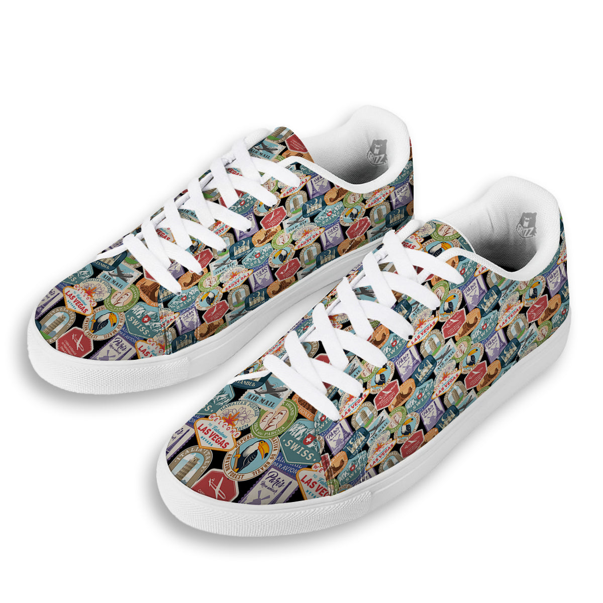 Travel Destinations Print Pattern White Low Top Sneakers-grizzshop