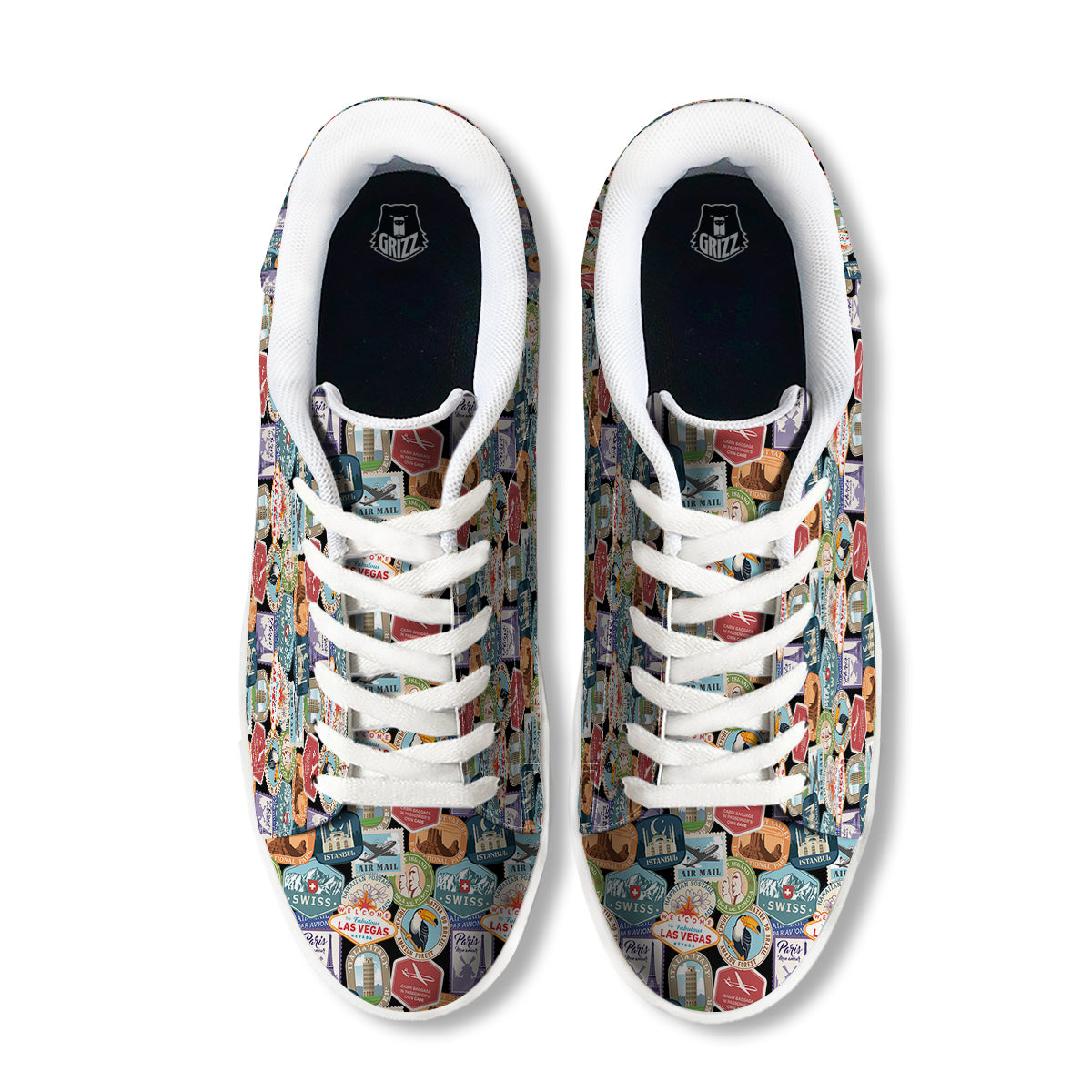 Travel Destinations Print Pattern White Low Top Sneakers-grizzshop