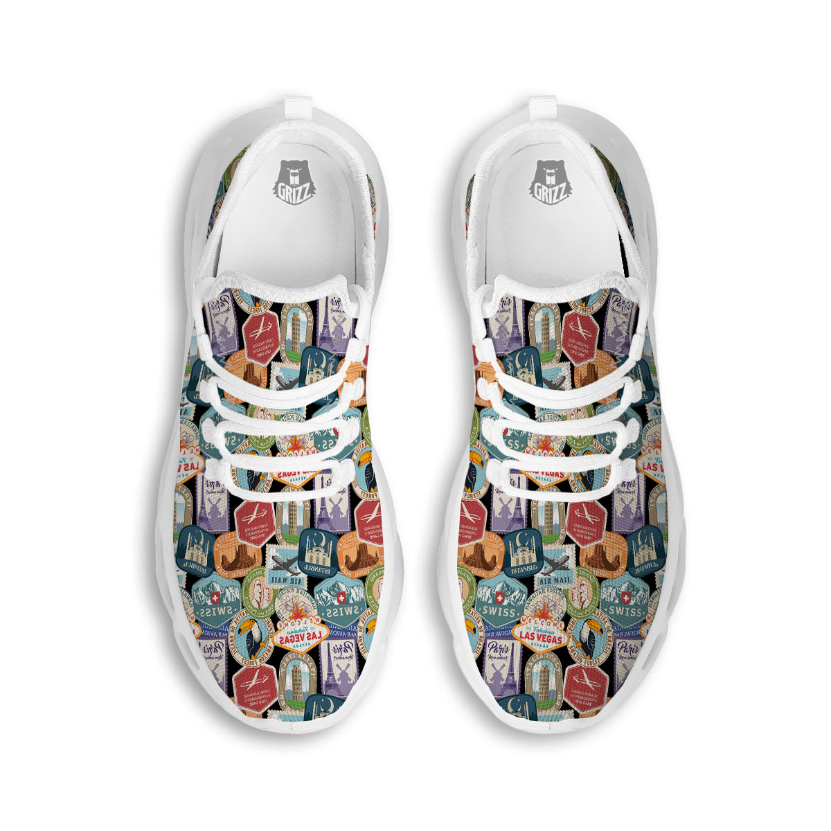 Travel Destinations Print Pattern White Running Shoes-grizzshop
