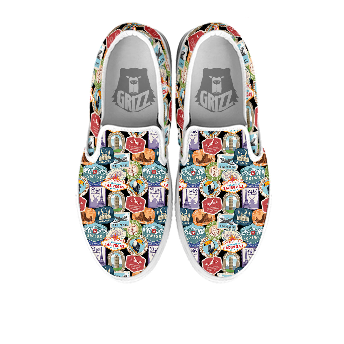 Travel Destinations Print Pattern White Slip On Shoes-grizzshop
