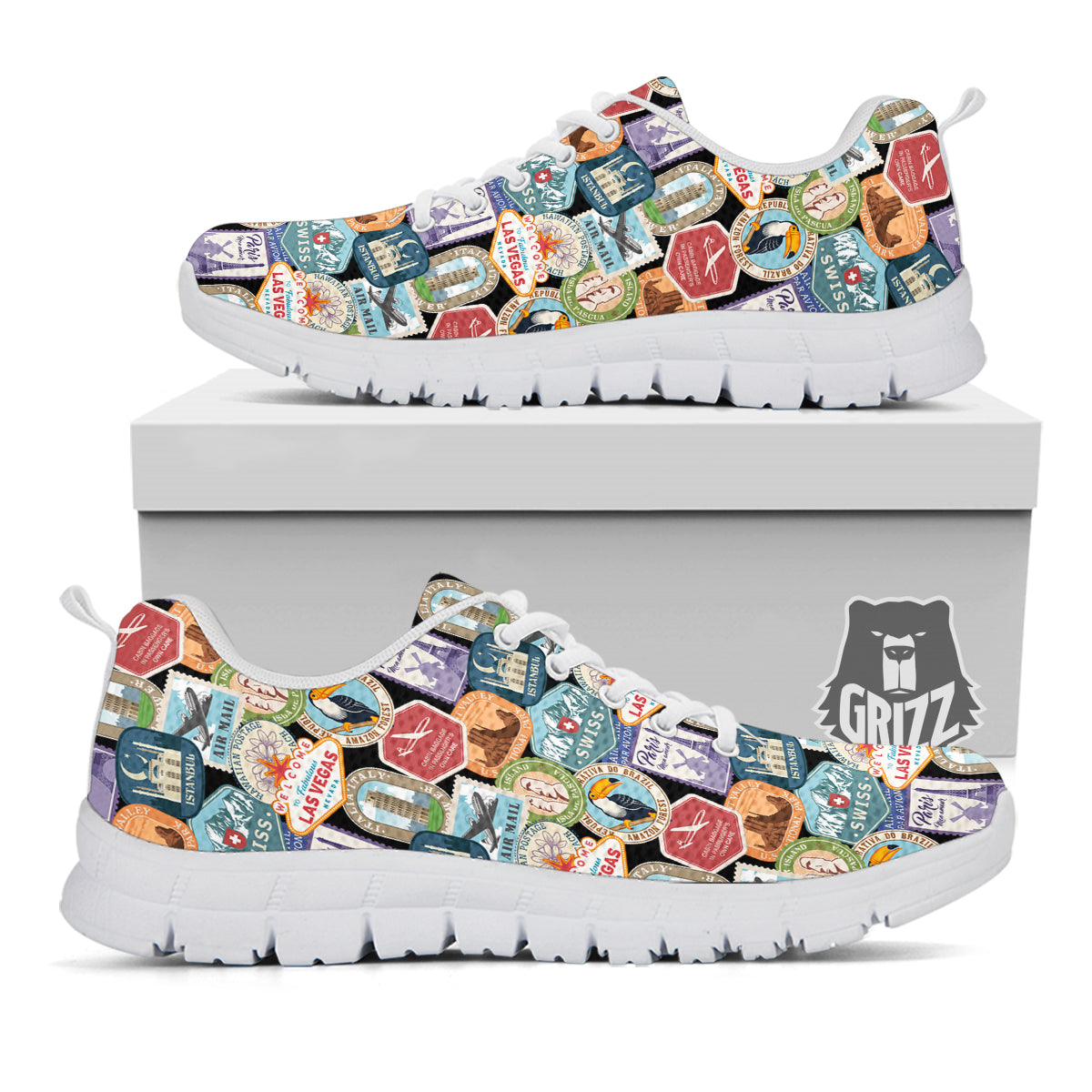 Travel Destinations Print Pattern White Sneaker-grizzshop
