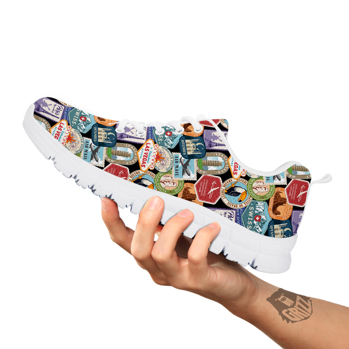 Travel Destinations Print Pattern White Sneaker-grizzshop