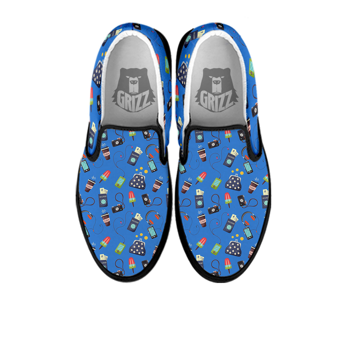 Travel Gear Vacation Print Pattern Black Slip On Shoes-grizzshop