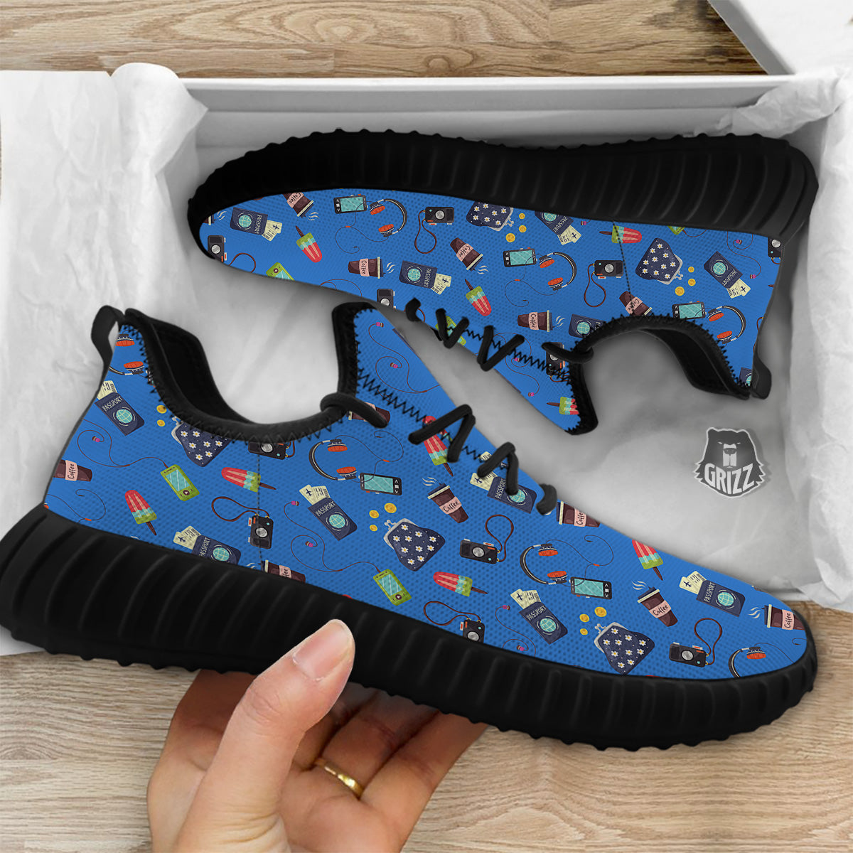 Travel Gear Vacation Print Pattern Black Walking Shoes-grizzshop