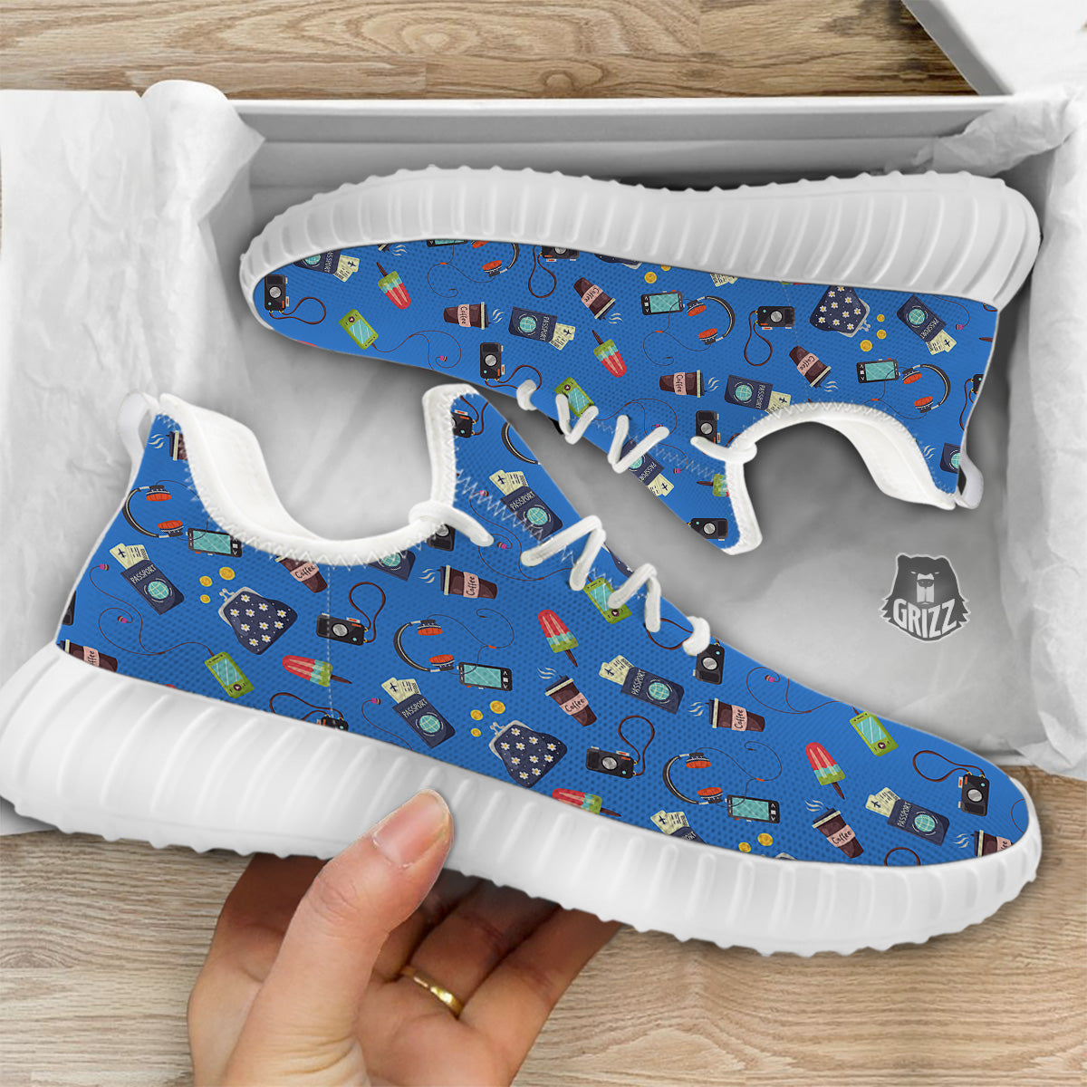 Travel Gear Vacation Print Pattern White Walking Shoes-grizzshop