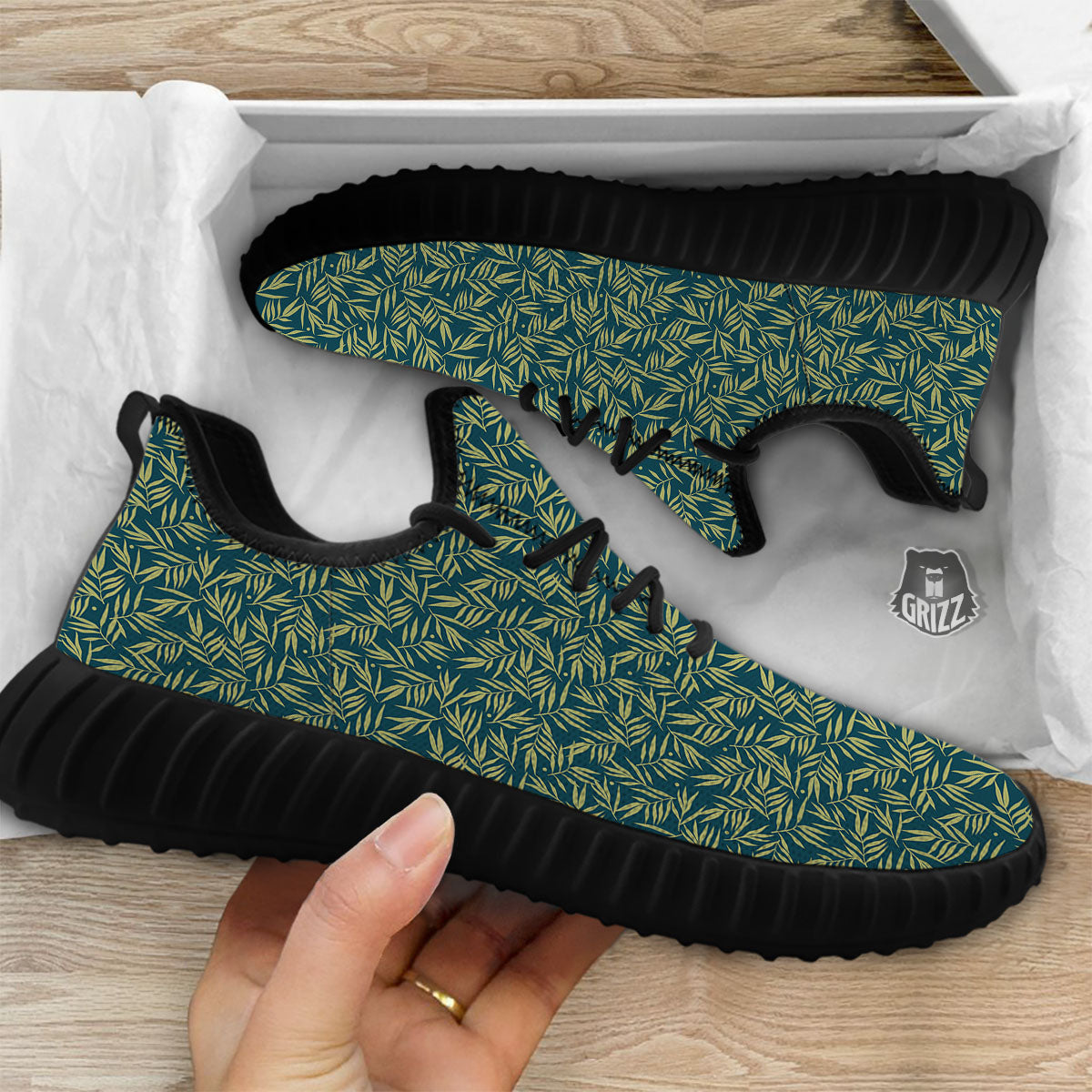 Tree Bamboo Green Print Pattern Black Walking Shoes-grizzshop