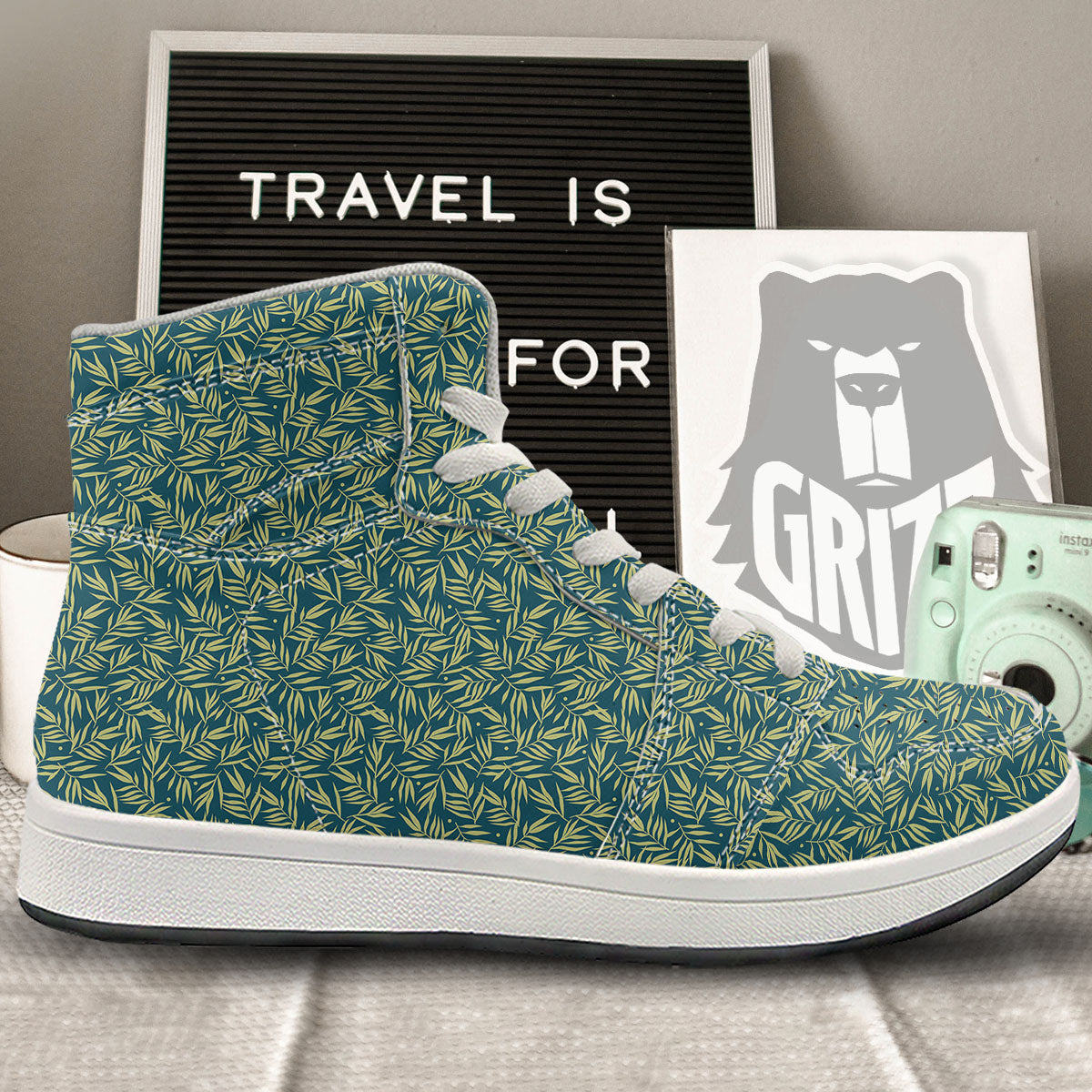 Tree Bamboo Green Print Pattern High Top Sneakers-grizzshop