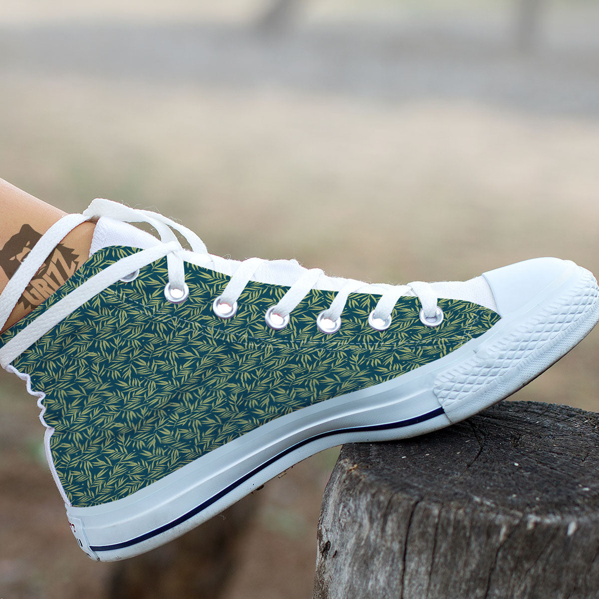 Tree Bamboo Green Print Pattern White High Top Shoes-grizzshop